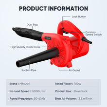 Mitsushi MGFJ25 220V 700W Economy Air Blower 2 IN 1 Electric Dust Aspirator Vacuum Blower Leaf Dust Extractors Blowing Dust Collecting Sweeper Blower Cleaner