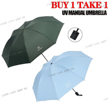 BUY 1 TAKE 1 Manual UV umbrella vinyl umbrella men's and women's sunscreen parasol for rain or shine