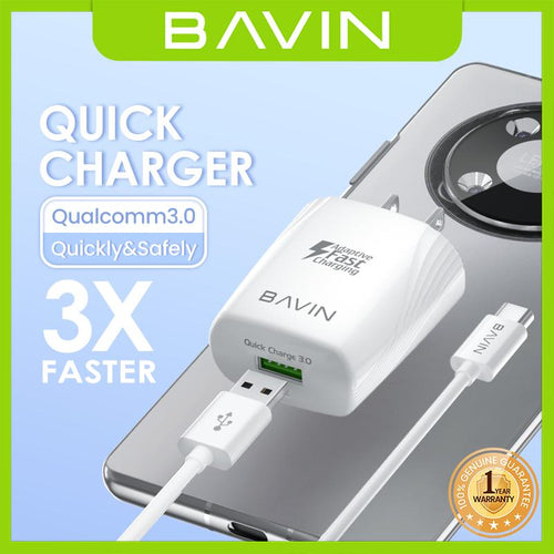 BAVIN PC586 QC3.0 Fast Charging Max QC USB Universal Wall Charger with Data Cable for Micro / Type-C / iPhone