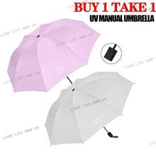 BUY 1 TAKE 1 Manual UV umbrella vinyl umbrella men's and women's sunscreen parasol for rain or shine