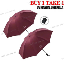 BUY 1 TAKE 1 Manual UV umbrella vinyl umbrella men's and women's sunscreen parasol for rain or shine