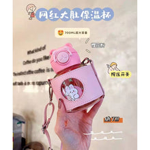 Kids Water Bottle 700ml with Straw Strap Cute Bear Pop Cap Drinking Bottle Air B