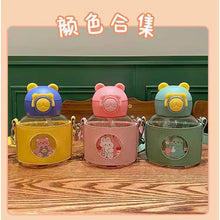 Kids Water Bottle 700ml with Straw Strap Cute Bear Pop Cap Drinking Bottle Air B