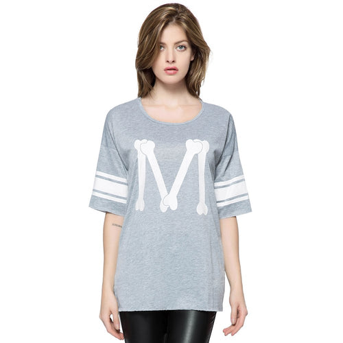 Casual Scoop Neck Loose-Fitting Printed 3/4 Length Sleeve T-shirt For Women
