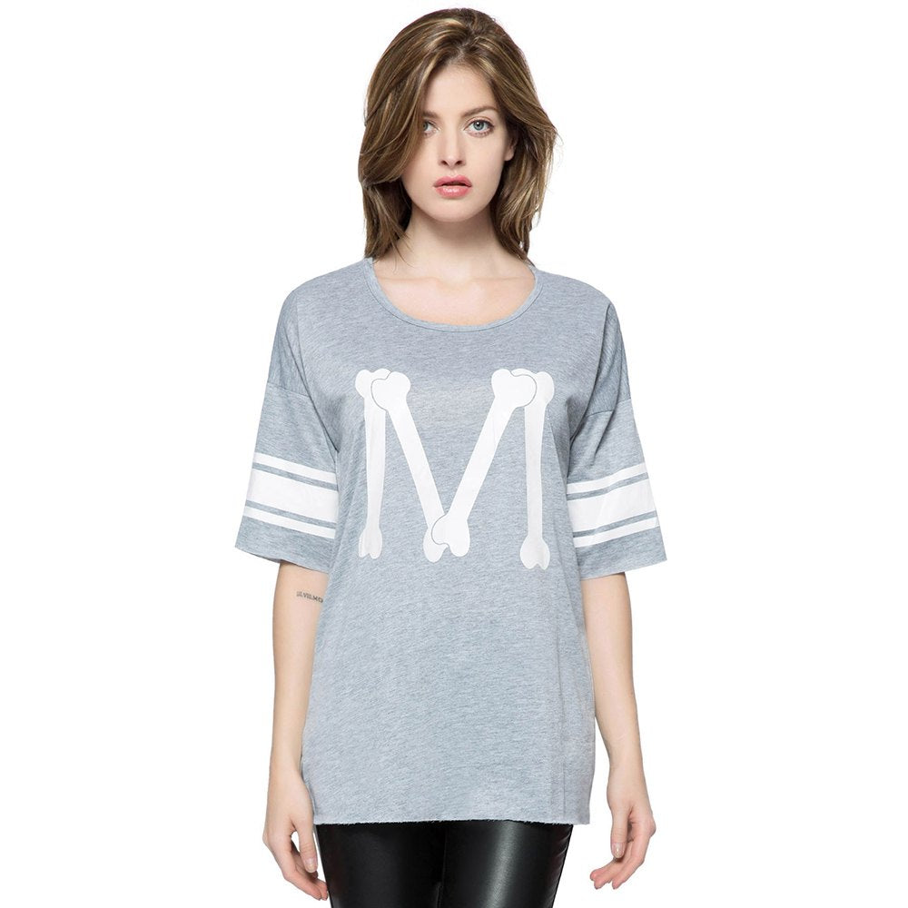Casual Scoop Neck Loose-Fitting Printed 3/4 Length Sleeve T-shirt For Women