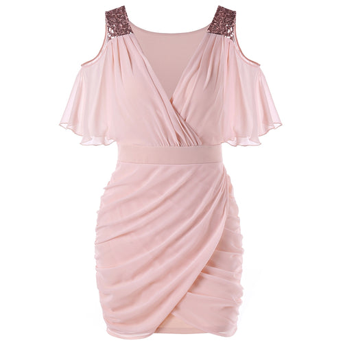 Cold Shoulder Sequins Mini Bodycon Dress