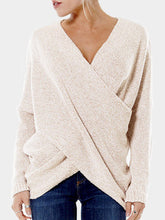 Women Cross V-neck Pullover Long Sleeve Sweaters