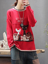 Long Sleeve O-neck Cartoon Print Casual Sweaters