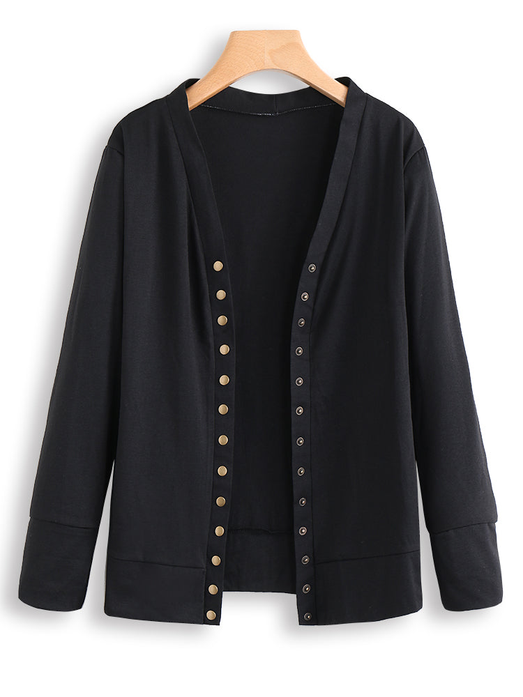Women Long Sleeve Button Solid Color Knit Sweaters