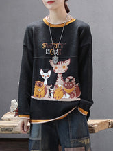 Long Sleeve O-neck Cartoon Print Casual Sweaters