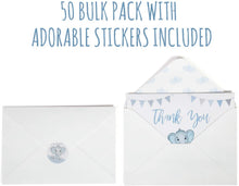 Baby Shower Thank You Cards for Boys. 50 Pack Blue Watercolor Elephant Boys Baby Shower Cards. Cute Thank You Notes with Envelopes & Stickers