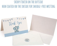 Baby Shower Thank You Cards for Boys. 50 Pack Blue Watercolor Elephant Boys Baby Shower Cards. Cute Thank You Notes with Envelopes & Stickers
