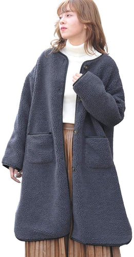 Adtier 10507008F Boa Coat Piping Synthetic Leather Boa Lining Slit Outer Long No Collar Pockets