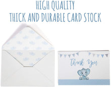 Baby Shower Thank You Cards for Boys. 50 Pack Blue Watercolor Elephant Boys Baby Shower Cards. Cute Thank You Notes with Envelopes & Stickers