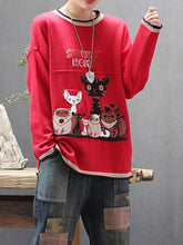 Long Sleeve O-neck Cartoon Print Casual Sweaters
