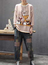Long Sleeve O-neck Cartoon Print Casual Sweaters