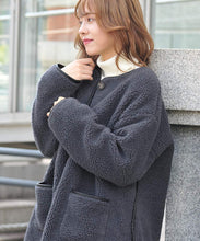Adtier 10507008F Boa Coat Piping Synthetic Leather Boa Lining Slit Outer Long No Collar Pockets