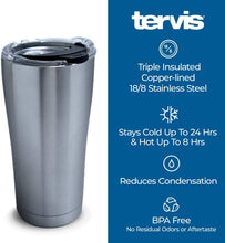 Tervis Stainless Steel Insulated Tumbler with Black with Gray Lid, 24 oz Water Bottle, Silver