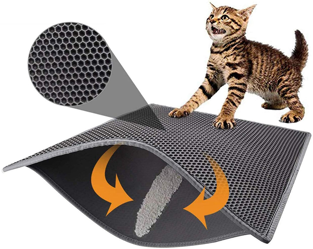 Pieviev Cat Litter Mat Trapper - 76 x 61 cm Honeycomb Double Layer Tapis Litiere Chat -Traps Messes, Easy Clean and Durable, Non Toxic Trapper Rug Suitable for Litter Tray（Grey） (Grey)