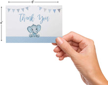 Baby Shower Thank You Cards for Boys. 50 Pack Blue Watercolor Elephant Boys Baby Shower Cards. Cute Thank You Notes with Envelopes & Stickers