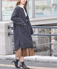 Adtier 10507008F Boa Coat Piping Synthetic Leather Boa Lining Slit Outer Long No Collar Pockets