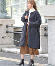 Adtier 10507008F Boa Coat Piping Synthetic Leather Boa Lining Slit Outer Long No Collar Pockets