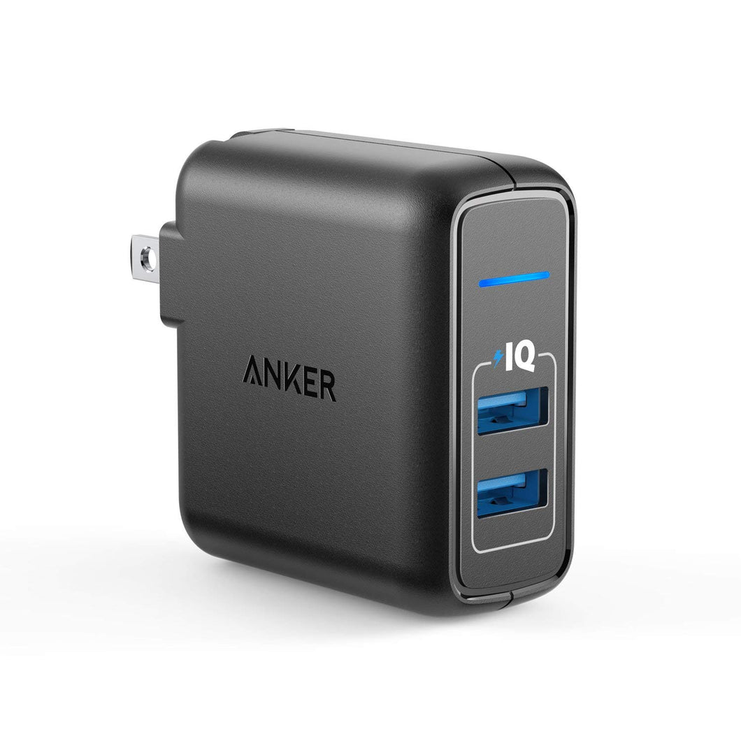 Anker Elite USB Charger, Dual Port 24W Wall Charger, PowerPort 2 with PowerIQ and Foldable Plug, for iPhone Xs/XS Max/XR/X/8/7/6/Plus, iPad Pro/Air 2/Mini 3/Mini 4, Samsung S4/S5, and More