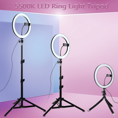 26cm LED Ring Light with 2.1M Tripod Stand Youtuber FB Live Mobile Phone Shooting Lightning Tiktok Live Stream Light