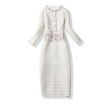 2017 Autumn/Winter Women's New Vintage Rough Flower Round Collar Luxury Diamond Trim Mid-Length Dress T8037