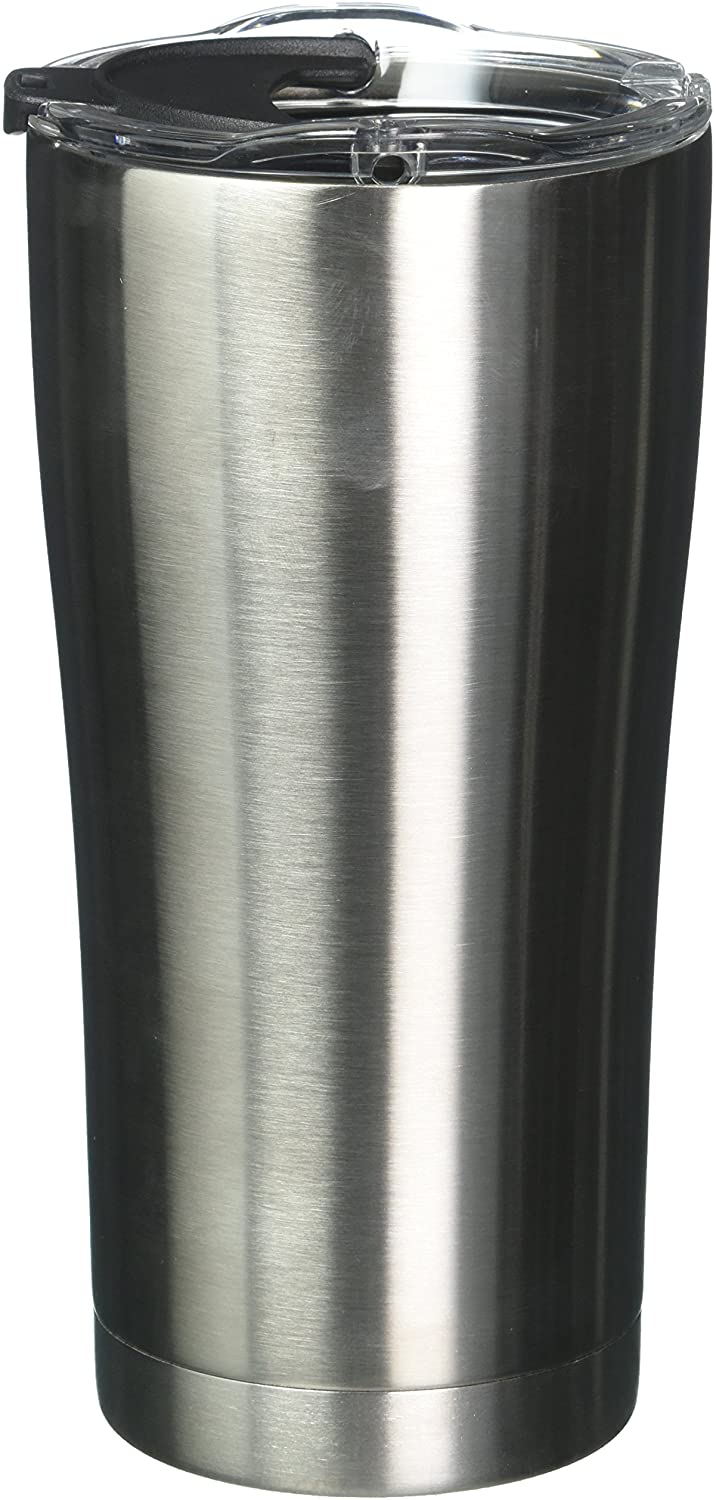 Tervis Stainless Steel Insulated Tumbler with Black with Gray Lid, 24 oz Water Bottle, Silver