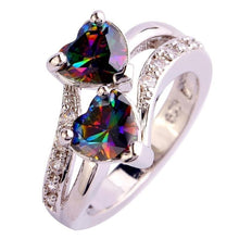 Fashion Lover Jewelry Heart Cut Rainbow & White Topaz Gemstone Silver Ring