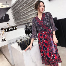 2019春夏季新款欧美风荷叶边连衣裙精品印花时尚雪纺连衣裙女