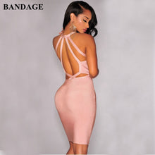 Sexy Hollow Out Bandage Dress Women Blue Black Apricot Backless Halter Dresses Sleeveless Celebrity Party Club Vestidos