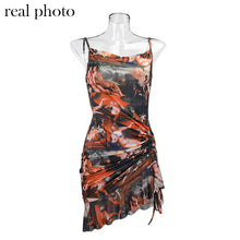 Simenual Aesthetic Print Sexy Women Party Dresses Fashion Sleeveless Strap Drawstring Ruched Clubwear Mini Dress Bodycon Summer