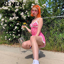 Sweet Floral Dresses Straped Backless Lace Hem Bodycon Mini Dresses Fashion Spring 2020 Hot Pink Dress E-girl Kawaii Dresses