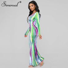 Simenual Printed V Neck Sexy Women Party Dress Long Sleeve Fashion 2020 Spring Skinny Bodycon Clubwear Hot Slim Maxi Dresses