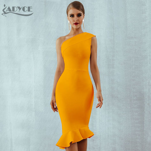 Adyce 2020 New Summer Women Bandage Dress Sexy One Shoulder Sleeveless Ruffles Nightclub Celebrity Evening Party Mermaid Dresses