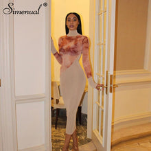 Simenual Tie Dye Patchwork Turtleneck Maxi Dress Long Sleeve Fall 2020 Women Clothing Partywear Club Fashion Bodycon Dresses Hot
