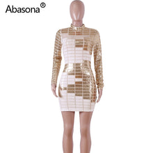 Abasona Sequined Bodycon Party Dresses Sexy Night Club Summer Women 2021 Full Sleeve Tight Mini Dress Sheath Sheer Mesh Black