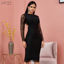 Adyce 2020 New Autumn Lace Long Sleeve Bandage Dress Women Sexy Hollow Out Black Club Midi Celebrity Evening Runway Party Dress