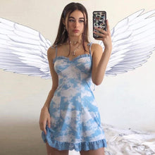 ALLNeon Vintage frauen Straped Mini Kleider Bandage Rüschen Hem Printing Kleider Elegante Damen Kleidung E-mädchen Vestidos 2020