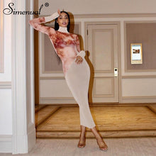 Simenual Tie Dye Patchwork Turtleneck Maxi Dress Long Sleeve Fall 2020 Women Clothing Partywear Club Fashion Bodycon Dresses Hot