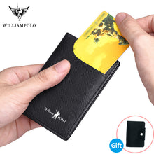 WILLIAMPOLO Genuine leather small card holder men's short ultra-thin credit card multi-card mini Cowhide coin Men Slim Wallet