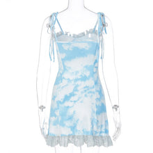 ALLNeon Vintage frauen Straped Mini Kleider Bandage Rüschen Hem Printing Kleider Elegante Damen Kleidung E-mädchen Vestidos 2020