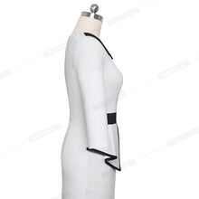 Nice-forever Elegant Contrast Color Patchwork Office with Botton Ruffle vestidos Business Formal Winter Bodycon Women Dress B558