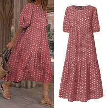 Summer Bohemian Dress Puff Sleeve Sundress 2020 VONDA Vintage Printed Polka Dot Party Dresses Beach Robe Sundress Vestido S-5XL