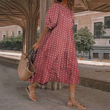 Summer Bohemian Dress Puff Sleeve Sundress 2020 VONDA Vintage Printed Polka Dot Party Dresses Beach Robe Sundress Vestido S-5XL