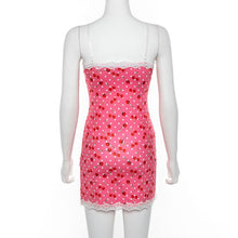 Sweet Floral Dresses Straped Backless Lace Hem Bodycon Mini Dresses Fashion Spring 2020 Hot Pink Dress E-girl Kawaii Dresses