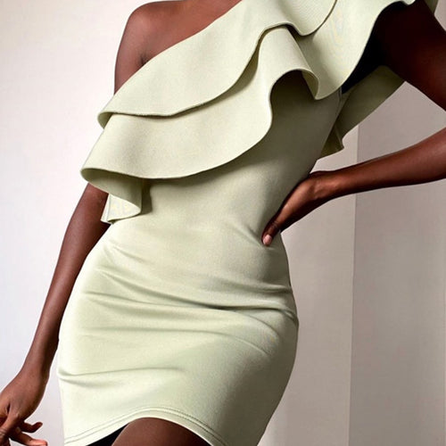 Adyce 2020 Neue Sommer Frauen Eine Schulter Rüschen Mini Verband Kleid Sexy Ärmellose Grüne Club Promi Landebahn Partei Dame Kleid