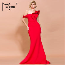 Missord Women Sexy One Shoulder Ruffles Evening Party Dress Solid Color Celebrity Maxi Dress Slash Neck Women Dress FT19938-1